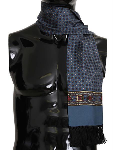Grote foto dolce gabbana blue patterned tassel silk mens scarf kleding dames sieraden