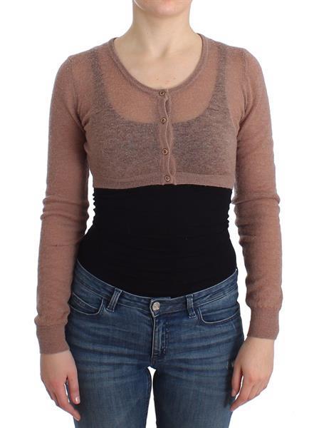 Grote foto ermanno scervino lingerie brown knit cropped sweater cardiga kleding dames truien en vesten