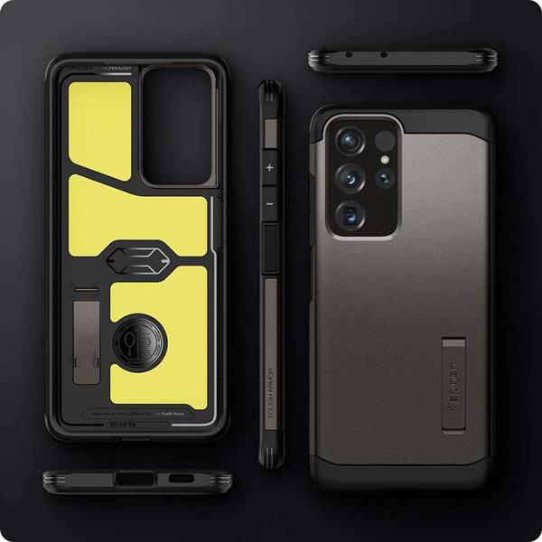 Grote foto spigen tough armor case samsung galaxy s21 ultra gunmetal telecommunicatie samsung