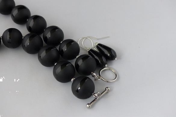 Grote foto 18 mm onyx ketting oorhanger set sieraden tassen en uiterlijk kettingen