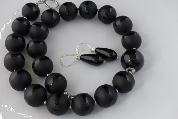 Grote foto 18 mm onyx ketting oorhanger set sieraden tassen en uiterlijk kettingen