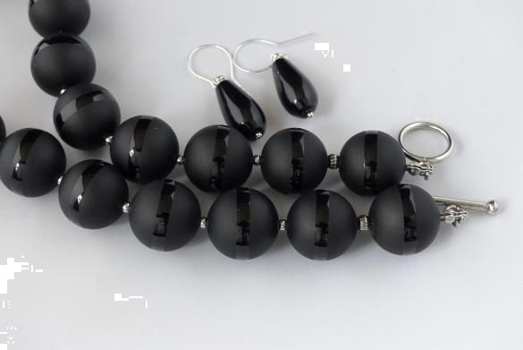 Grote foto 18 mm onyx ketting oorhanger set sieraden tassen en uiterlijk kettingen