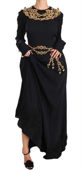 Grote foto dolce gabbana black silk stretch gold crystal dress it38 kleding dames jurken en rokken