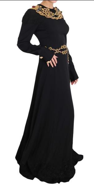 Grote foto dolce gabbana black silk stretch gold crystal dress it38 kleding dames jurken en rokken