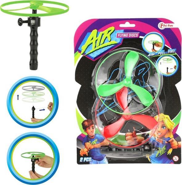 Grote foto toi toys flying discs air 12 cm groen rood 3 delig kinderen en baby los speelgoed