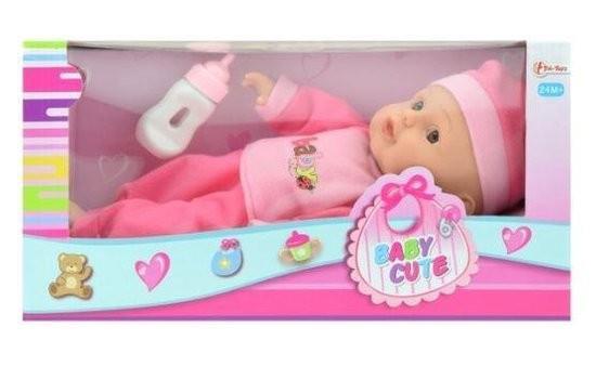 Grote foto liggende babypop donkerroze 30cm kinderen en baby speelgoed voor jongens