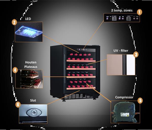 Grote foto wijnkast met 2 temp.zones 40 flessen inbouw witgoed en apparatuur koelkasten en ijskasten