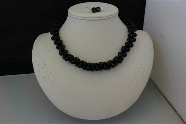 Grote foto diablo vorm onyx ketting oorhanger set sieraden tassen en uiterlijk kettingen