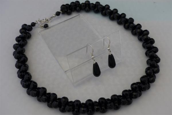 Grote foto diablo vorm onyx ketting oorhanger set sieraden tassen en uiterlijk kettingen