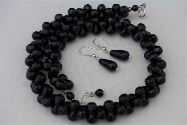 Grote foto diablo vorm onyx ketting oorhanger set sieraden tassen en uiterlijk kettingen