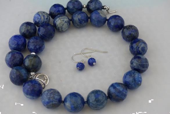 Grote foto gefacetteerde lapis lazuli ketting oorhanger set sieraden tassen en uiterlijk kettingen