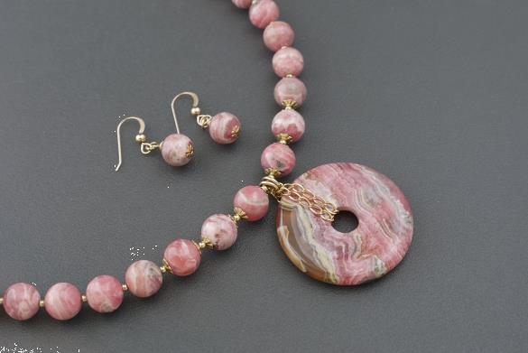 Grote foto ketting oorhanger set rhodochrosiet sieraden tassen en uiterlijk kettingen