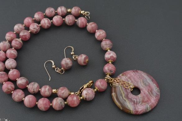 Grote foto ketting oorhanger set rhodochrosiet sieraden tassen en uiterlijk kettingen