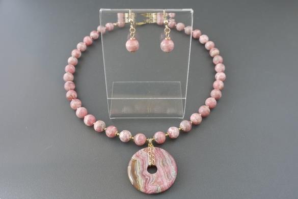 Grote foto ketting oorhanger set rhodochrosiet sieraden tassen en uiterlijk kettingen