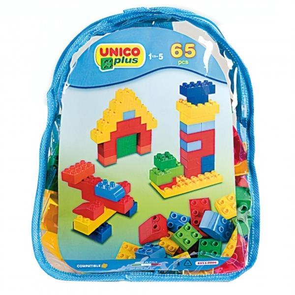 Grote foto bouwblokken rugzak blauw 65 delig kinderen en baby duplo en lego