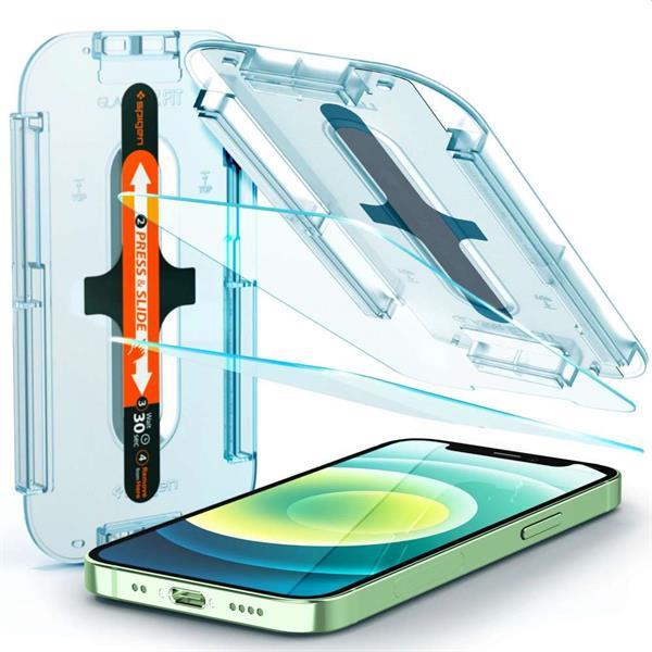 Grote foto spigen glass apple iphone 12 mini met montage frame ez fit telecommunicatie tablets
