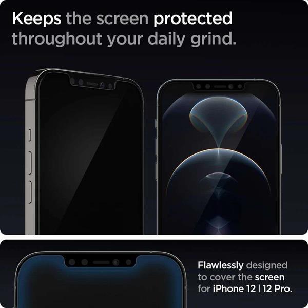 Grote foto spigen glass apple iphone 12 12 pro met montage frame ez fit telecommunicatie tablets