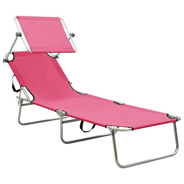 Grote foto vidaxl chaise longue pliable avec auvent rose aluminium tuin en terras tuinmeubelen