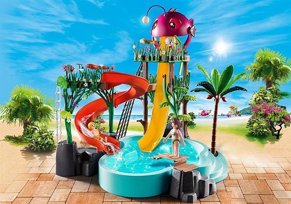 Grote foto playmobil family fun 70609 water park met glijbanen kinderen en baby duplo en lego