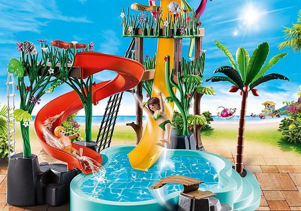 Grote foto playmobil family fun 70609 water park met glijbanen kinderen en baby duplo en lego