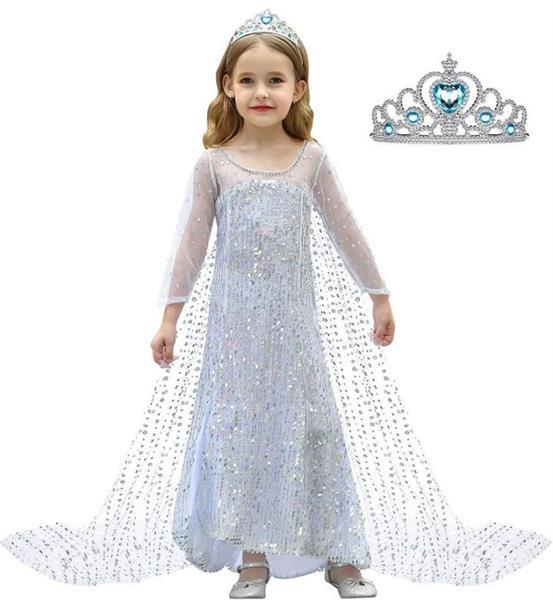 Grote foto elsa jurk ijskoningin wit zilver deluxe gratis kroon 4 5 j kinderen en baby overige