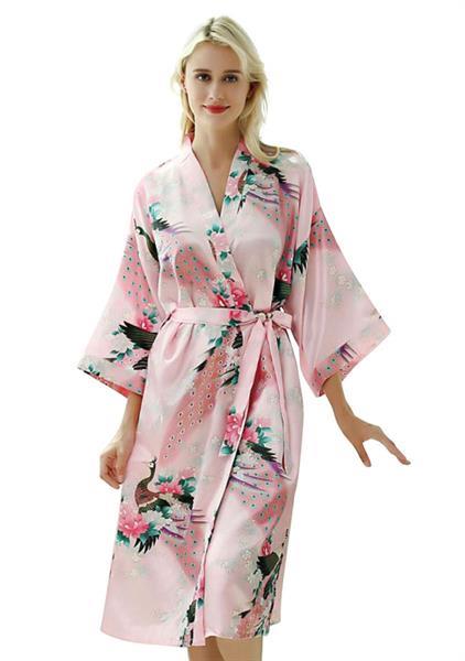 Grote foto chinese kimono roze met opdruk dames maat m lengte 108 cm kleding dames verkleedkleding