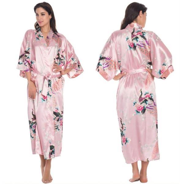 Grote foto chinese kimono roze met opdruk dames maat m lengte 108 cm kleding dames verkleedkleding