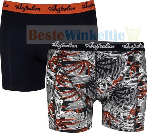 Grote foto australian heren boxers palmtree zwart oranje 2 pack m maat kleding heren ondergoed