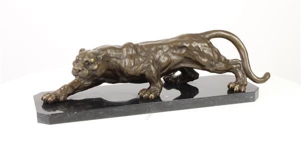 Grote foto bronzen beeld van een panter luipaard antiek en kunst koper en brons