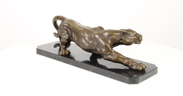 Grote foto bronzen beeld van een panter luipaard antiek en kunst koper en brons