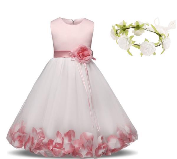 Grote foto communie bruidsmeisjes jurk roze wit met bloemen krans 4 5 kinderen en baby overige