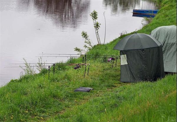 Grote foto vissersparaplu 250cm met zijwand 2 ramen wind en regenbesch caravans en kamperen kampeertoebehoren