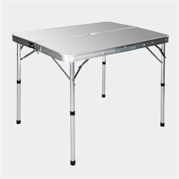 Grote foto opvouwbare campingtafel alu met 2 banken in zilver 90x66x70c caravans en kamperen kampeertoebehoren