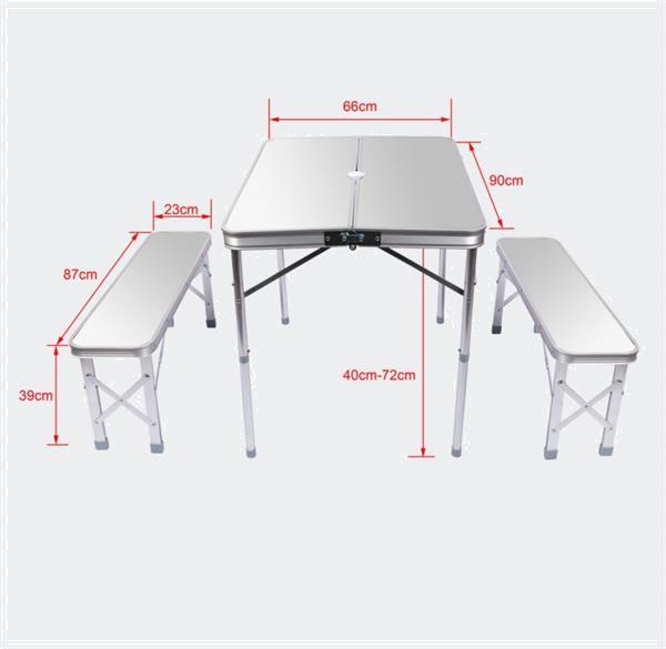 Grote foto opvouwbare campingtafel alu met 2 banken in zilver 90x66x70c caravans en kamperen kampeertoebehoren