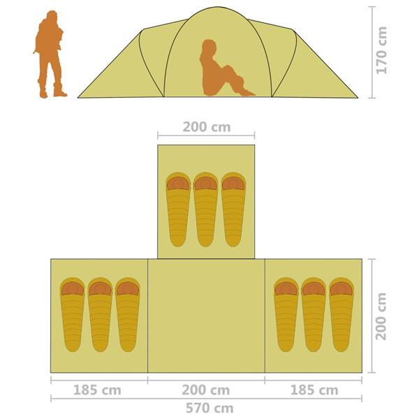 Grote foto vidaxl tent 9 persoons stof grijs en oranje caravans en kamperen kampeertoebehoren