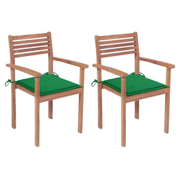 Grote foto vidaxl chaises de jardin 2 pcs avec coussins vert bois de te tuin en terras tuinmeubelen