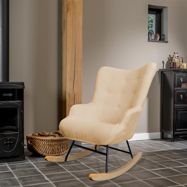 Grote foto schommelstoel mama beige schaapjesstof hout en staal huis en inrichting stoelen