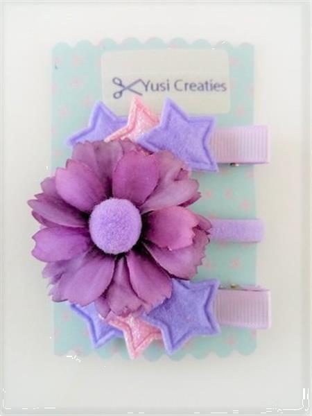 Grote foto combi clips en bandjes ster bloem paars licht roze glitter kleding dames sieraden