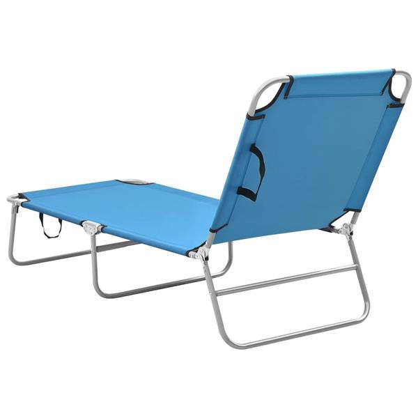 Grote foto vidaxl chaise longue pliable acier et tissu bleu turquoise tuin en terras tuinmeubelen