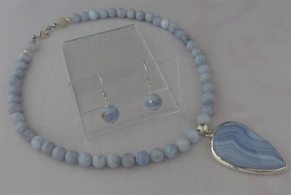 Grote foto blue lace agaat ketting oorhanger set sieraden tassen en uiterlijk kettingen