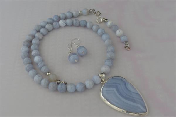 Grote foto blue lace agaat ketting oorhanger set sieraden tassen en uiterlijk kettingen