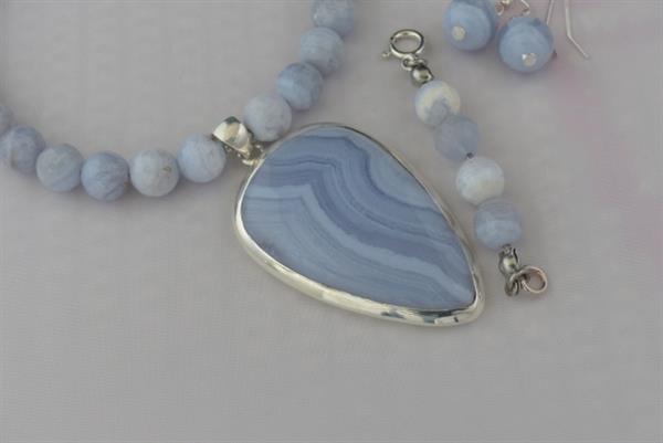 Grote foto blue lace agaat ketting oorhanger set sieraden tassen en uiterlijk kettingen