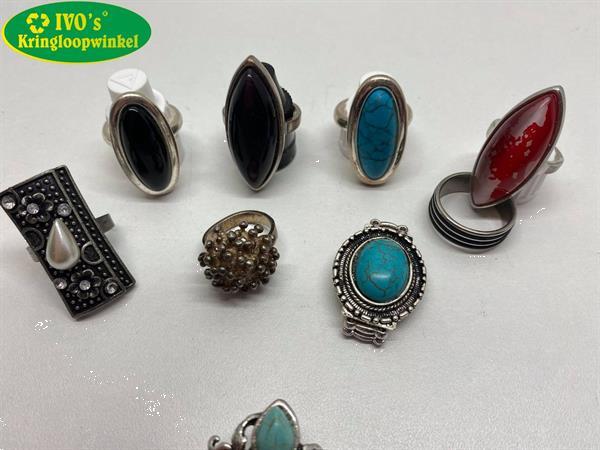 Grote foto sieraden ring set van 9 ringen 20 mm. vintage kleding dames sieraden