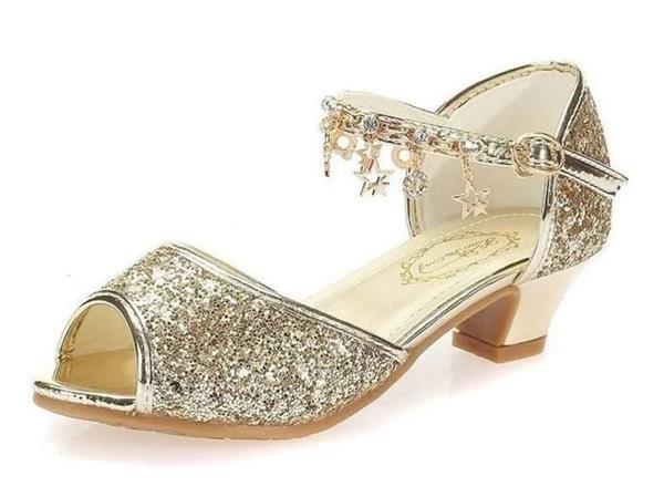Grote foto prinsessen schoenen goud glitter bedeltjes maat 27 binnenm kinderen en baby schoenen voor meisjes