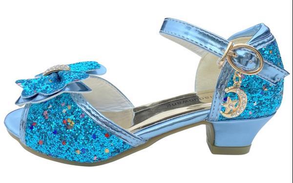 Grote foto prinsessen schoenen blauw glitter strikje maat 27 binnenma kinderen en baby schoenen voor meisjes