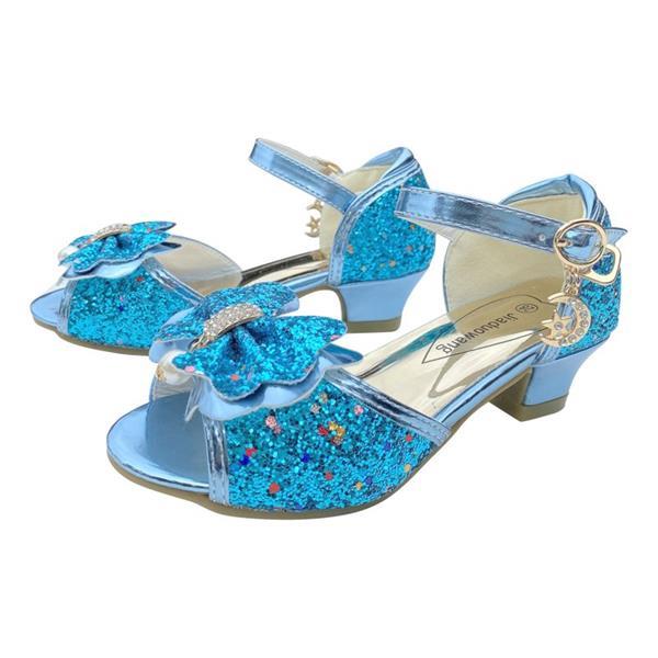 Grote foto prinsessen schoenen blauw glitter strikje maat 27 binnenma kinderen en baby schoenen voor meisjes