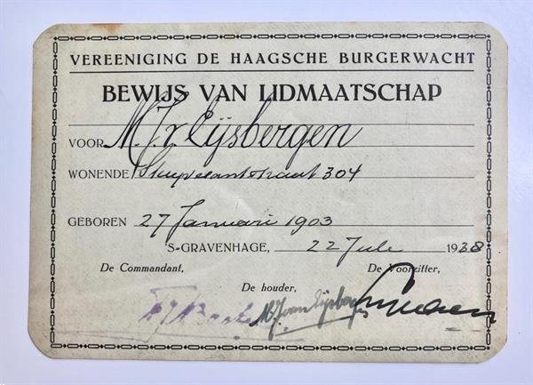 Grote foto membership card 1938 haagsche burgerwacht the hague lidm boeken geschiedenis wereld