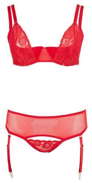 Grote foto 3 delige bh set met kwart cups rood erotiek kleding