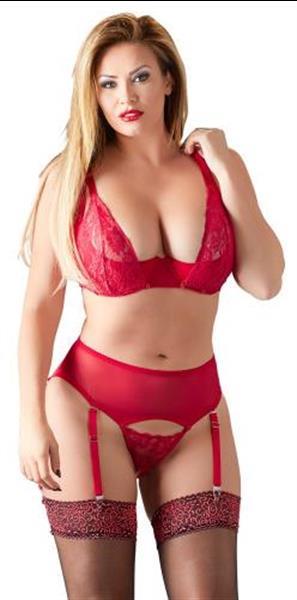 Grote foto 3 delige bh set met kwart cups rood erotiek kleding