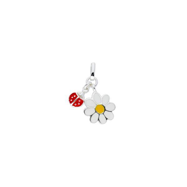 Grote foto lilly zilveren kinderhanger met emaille bloem en lieveheersb kleding dames sieraden